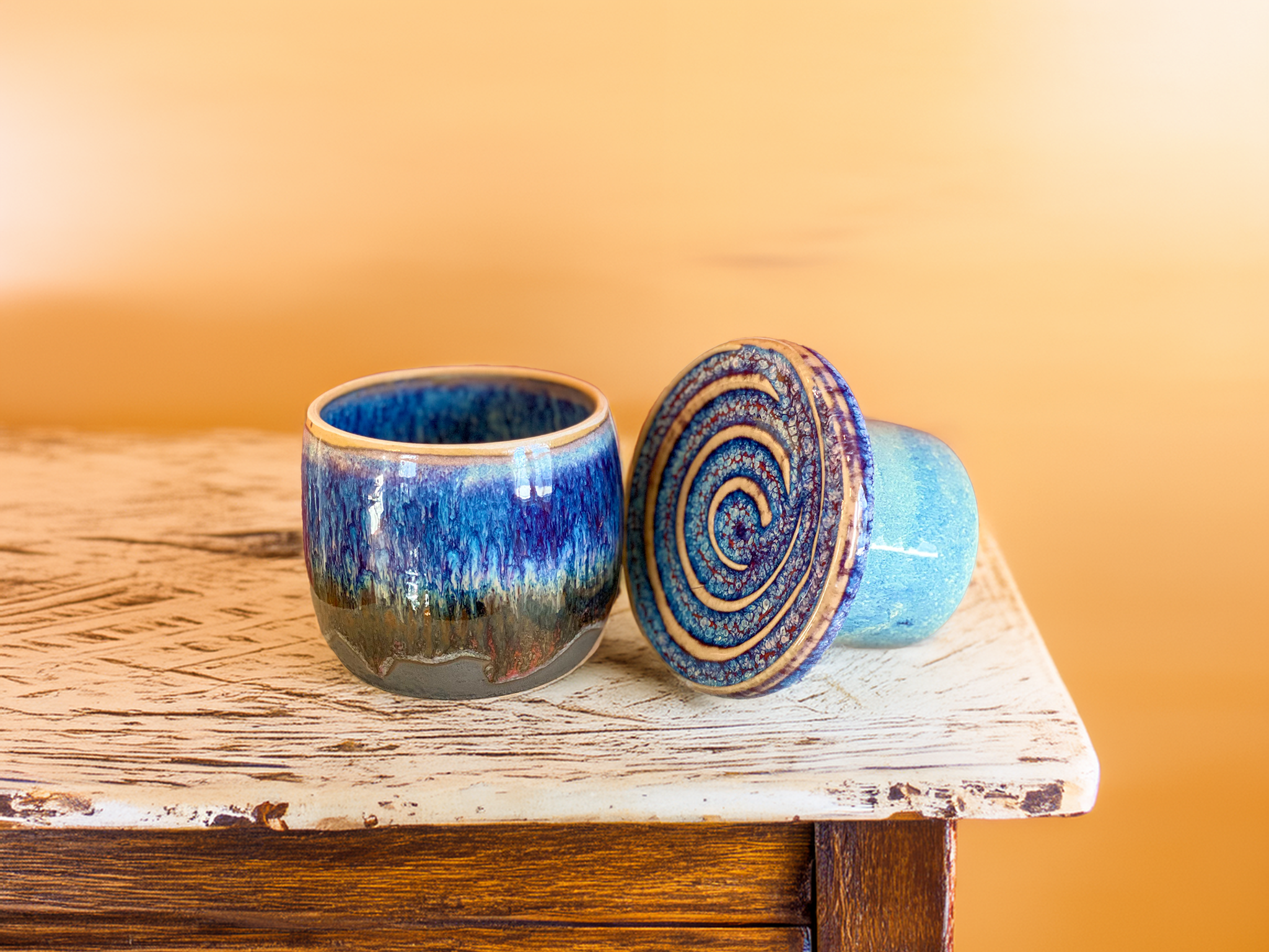 butter crock blue for sale at Cary Pottery in NC