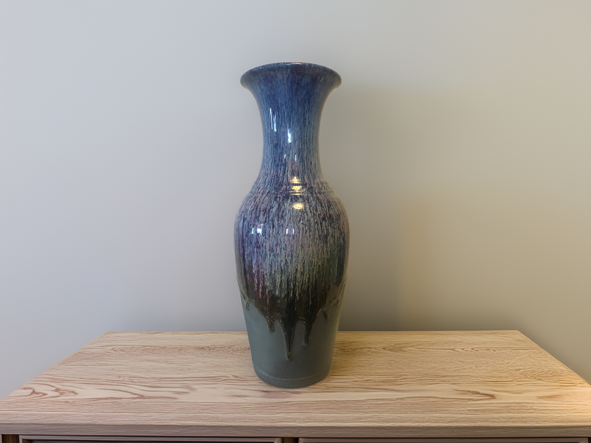 Handmade pottery Stormy Blue on Pewter vase for sale at Cary Pottery in NC
